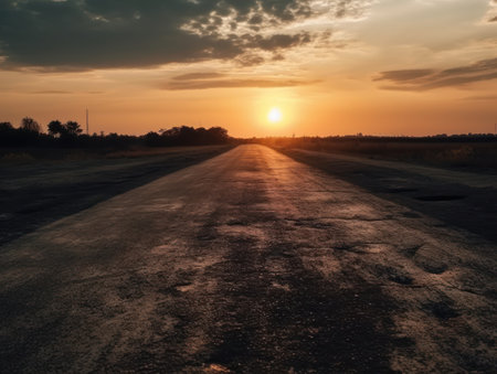 Race track Empty asphalt road concept Driving on an empty road Racing sports concept Created with Generative AI technology.の素材