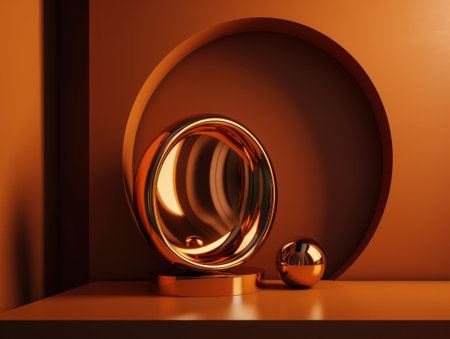 abstract geometric forms. Glossy golden podium for your design. Created with Generative AI technologyの素材
