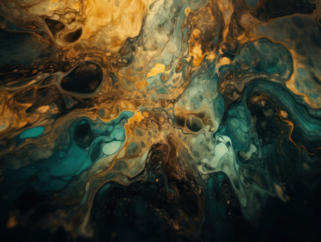Abstract colorful background. Mixing acrylic paints. Gold marble painting, stylized and textured, artistic paint decoration for canvas print or wallpaper. Alcohol ink colors translucent. Created with Generative AI technologyの素材
