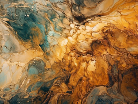 Abstract colorful background. Mixing acrylic paints. Gold marble painting, stylized and textured, artistic paint decoration for canvas print or wallpaper. Alcohol ink colors translucent. Created with Generative AI technologyの素材