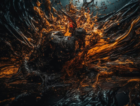 Splashes of colored liquid Oil paint on a dark background Created with Generative AI technologyの素材
