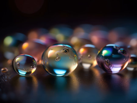 Iridescent pearl spheres on a dark background Liquid dynamic shapes Created with Generative AI technologyの素材