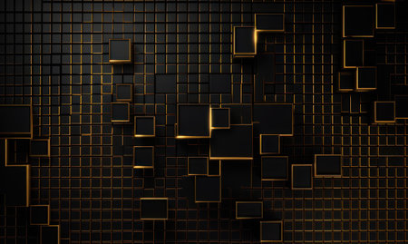 Dark black mosaic background with golden lines Art Deco luxury style texture Created with Generative AI technologyの素材