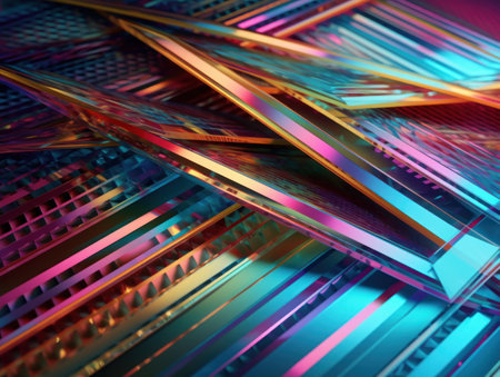 Neon lights diagonal lines on dark background Created with Generative AI technology.の素材