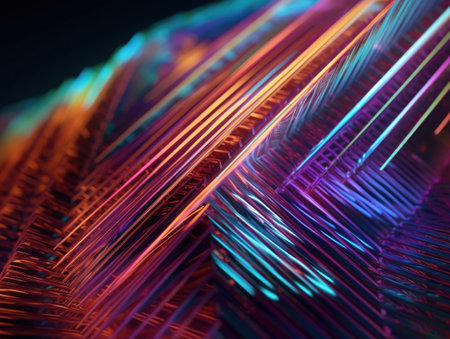 Neon lights diagonal lines on dark background Created with Generative AI technology.の素材