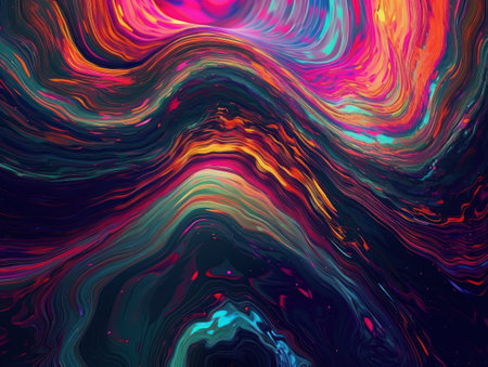Neon lights Chromatic Holographic liquid dynamic shapes on dark background Created with Generative AI technologyの素材