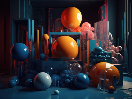 Abstract modern geometric shapes composition Glossy spheres Ð¡olorful balls Created with Generative AI technology.の素材