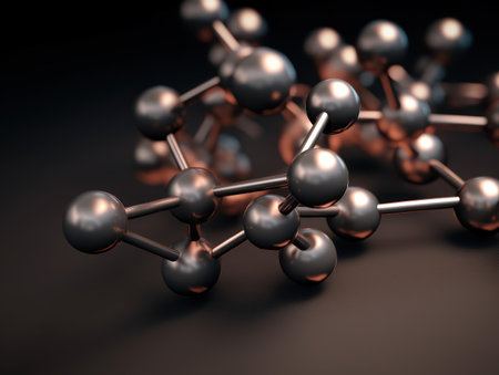 Abstract molecule model on dark background Created with Generative AI technologyの素材