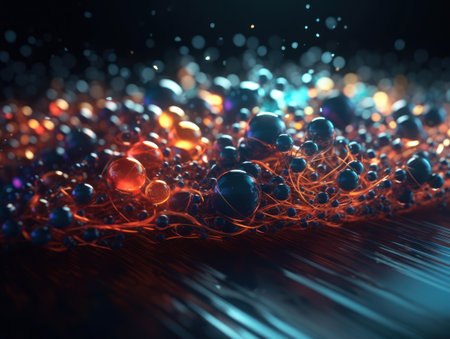 Abstract molecule model on dark background Created with Generative AI technologyの素材