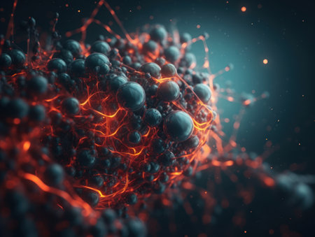Abstract molecule model on dark background Created with Generative AI technologyの素材