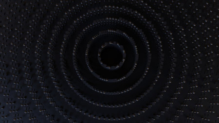 Spiral background Randomly placed geometric objects. reflective surface pattern. 3d rendering