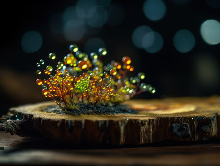 Macro of moss growing on a tree stump with bokeh background Created with Generative AI technologyの素材