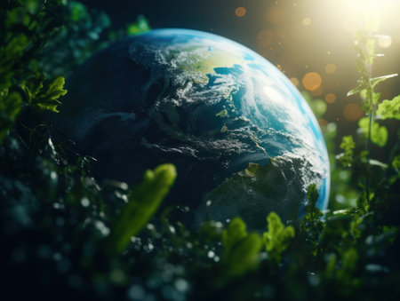 Green planet earth day nature protection concept Created with Generative AI technology.の素材