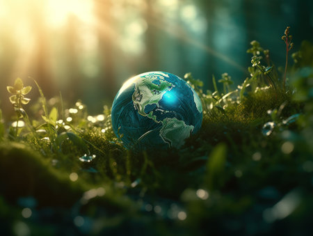 Green planet earth day nature protection concept Created with Generative AI technology.の素材
