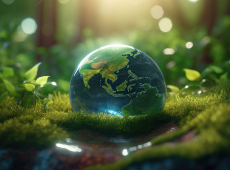 Green planet earth day nature protection concept Created with Generative AI technology.の素材
