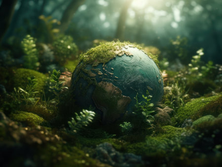 Green planet earth day nature protection concept Created with Generative AI technology.の素材