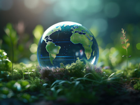 Green planet earth day nature protection concept Created with Generative AI technology.の素材