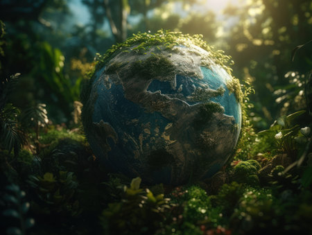 Green planet earth day nature protection concept Created with Generative AI technology.の素材