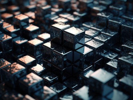 Futuristic metallic cubes background Abstract geometric mosaic grid Square tiles pattern Generative AI technologyの素材