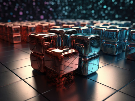 Futuristic glass cubes background Abstract geometric mosaic grid Square tiles pattern Generative AI technologyの素材