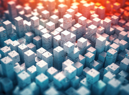 Futuristic white plastic cubes background Abstract geometric mosaic grid Square tiles pattern Generative AI technologyの素材
