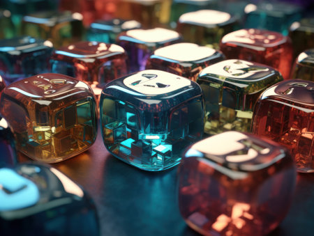 Futuristic glass cubes background Abstract geometric mosaic grid Square tiles pattern Generative AI technologyの素材