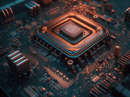 Technology circuit board pattern Motherboard industrial background Created with Generative AI technology.の素材