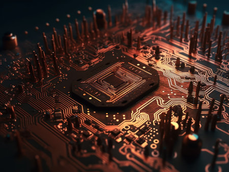 Technology circuit board pattern Motherboard industrial background Created with Generative AI technology.の素材