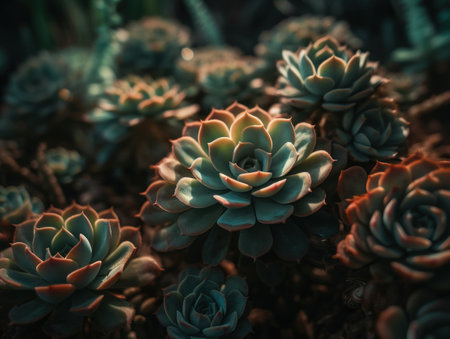 Miniature home flowers succulents and cactus in the garden Created with Generative AI technology.の素材