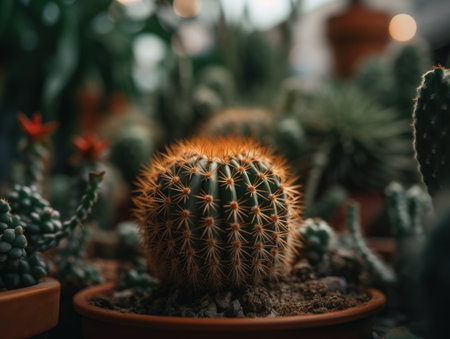 Miniature home flowers succulents and cactus in the garden Created with Generative AI technology.の素材