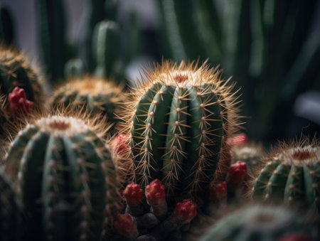 Miniature home flowers succulents and cactus in the garden Created with Generative AI technology.の素材