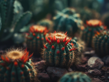 Miniature home flowers succulents and cactus in the garden Created with Generative AI technology.の素材