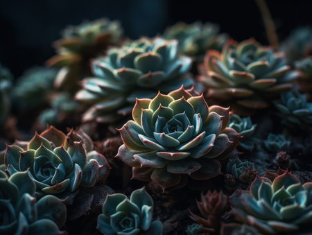 Miniature home flowers succulents and cactus in the garden Created with Generative AI technology.の素材