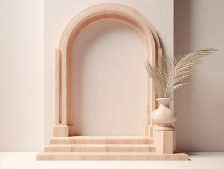 Minimalist background with podium for product presentation. Created with Generative AI technologyの素材