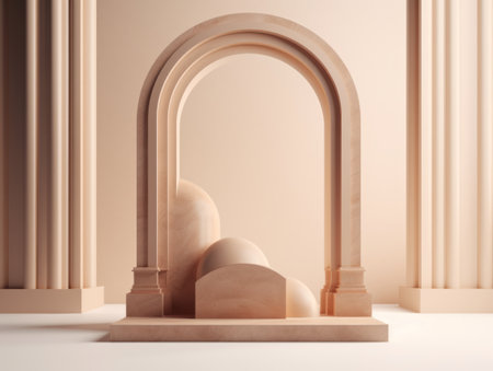 Minimalist background with podium for product presentation. Created with Generative AI technologyの素材