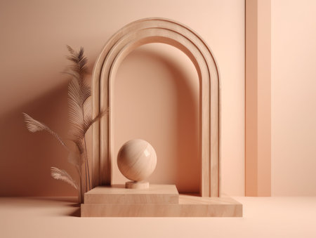 Minimalist background with podium for product presentation. Created with Generative AI technologyの素材