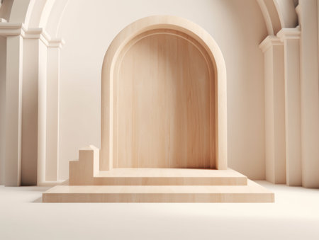 Minimalist background with podium for product presentation. Created with Generative AI technologyの素材