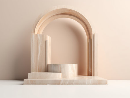 Minimalist background with podium for product presentation. Created with Generative AI technologyの素材