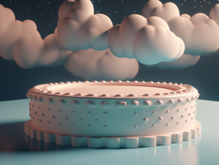 Round podium with clouds and circles created with Generative AI technologyの素材