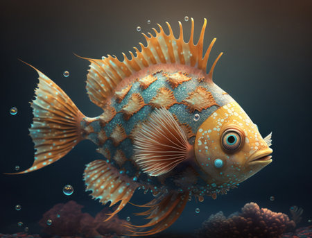 tropical fish on a dark background, 3d render, illustration Created with Generative AI technologyの素材