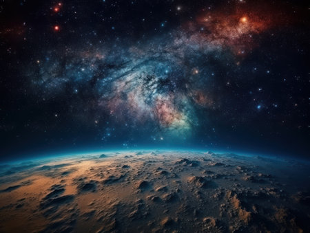 Night sky Universe filled with stars and nebula Galaxy abstract cosmos backgroundの素材
