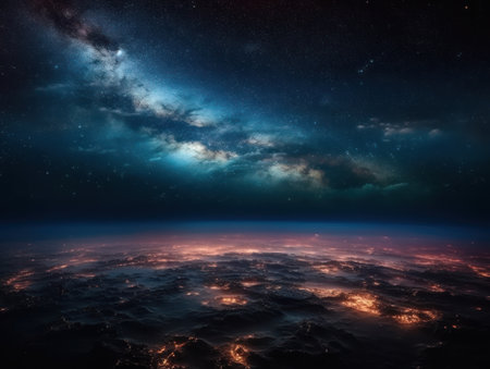 Night sky Universe filled with stars and nebula Galaxy abstract cosmos backgroundの素材