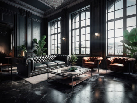 Stylish composition of cozy living room interior Created with Generative AI technologyの素材