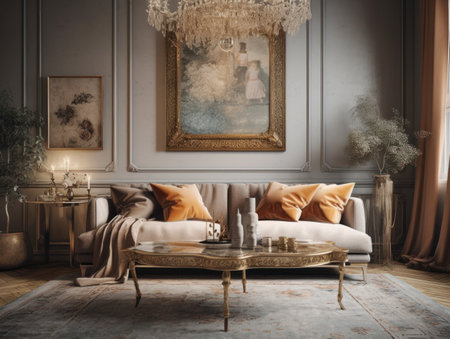 Stylish composition of cozy living room interior Created with Generative AI technologyの素材