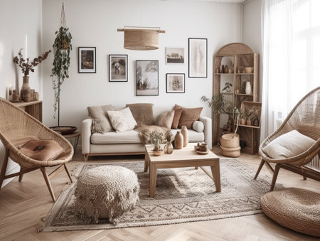 Stylish composition of cozy living room interior Created with Generative AI technologyの素材