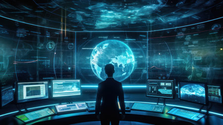 Metaverse digital cyber world technology concept Created with Generative AI technology.の素材