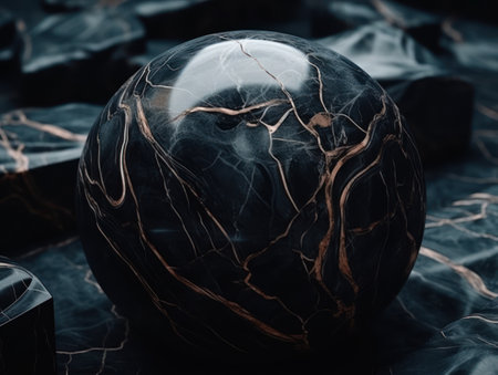 Abstract scene with marble stones on dark background Created with Generative AI technology.の素材
