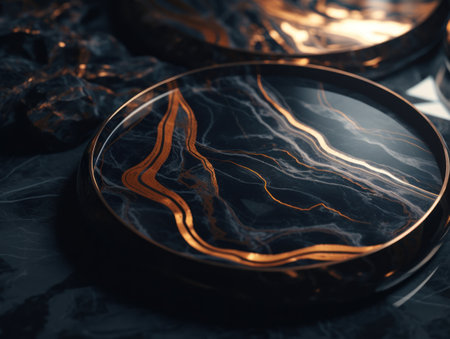 Abstract scene with marble stones on dark background Created with Generative AI technology.の素材