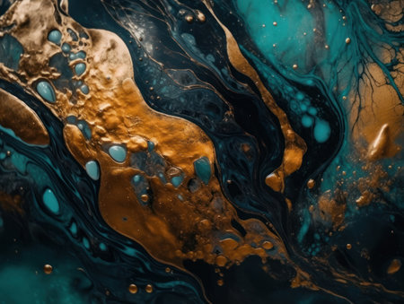 Abstract background of acrylic paint in blue and yellow tones. liquid marble patternの素材