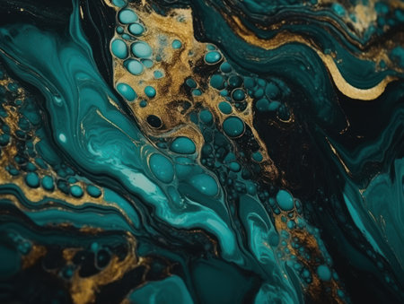 Marble abstract acrylic background. Blue marbling art texture. Agate ripple pattern. gold powder.の素材